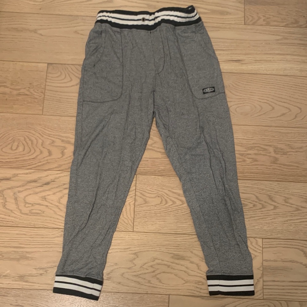 Gray Jogger Pants with Striped Cuffs